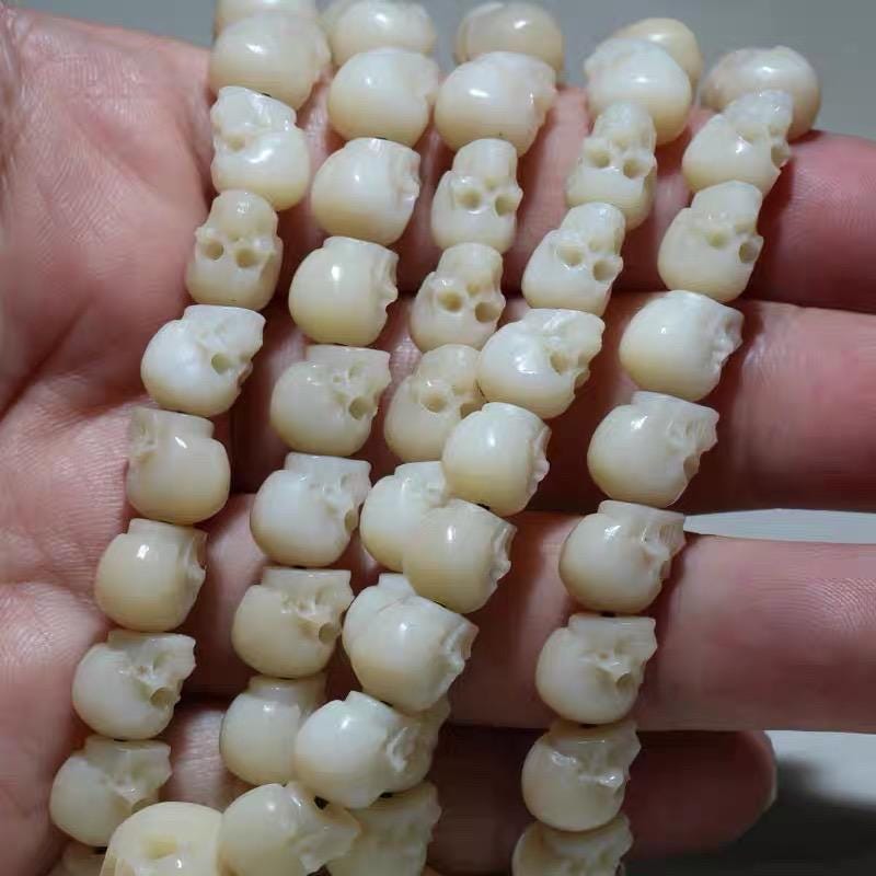 Handcrafted Tibetan Skull Mala Bracelet Reclaimed Yak Amulet Beads