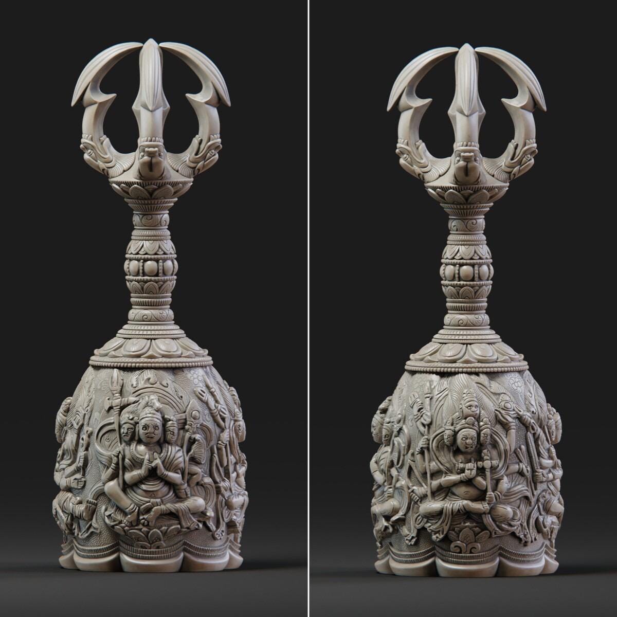 Tang Dynasty Vajra Bell, Museum Replica Nara National Museum, Four Heavenly Kings Brass Ghanta, Buddhist Meditation Sound Healing Ritual