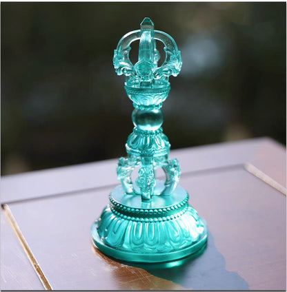 Liuli Vajra Pestle with Lotus Base, Chinese Buddhist Altar Decor, Colored Glaze Dorje Phurba, Feng Shui Meditation Ornament