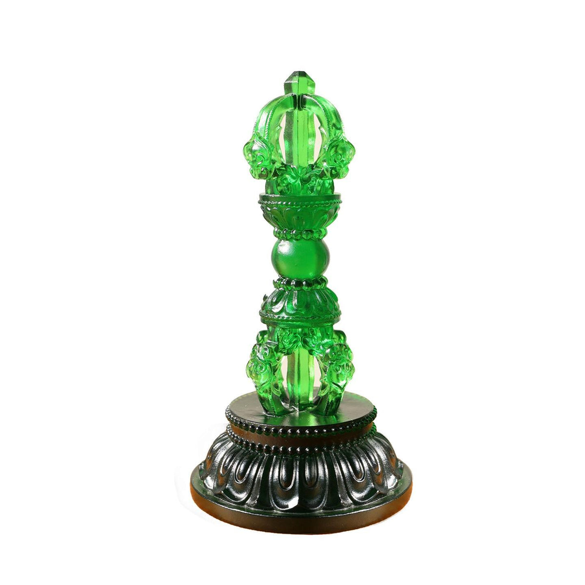 Liuli Vajra Pestle with Lotus Base, Chinese Buddhist Altar Decor, Colored Glaze Dorje Phurba, Feng Shui Meditation Ornament