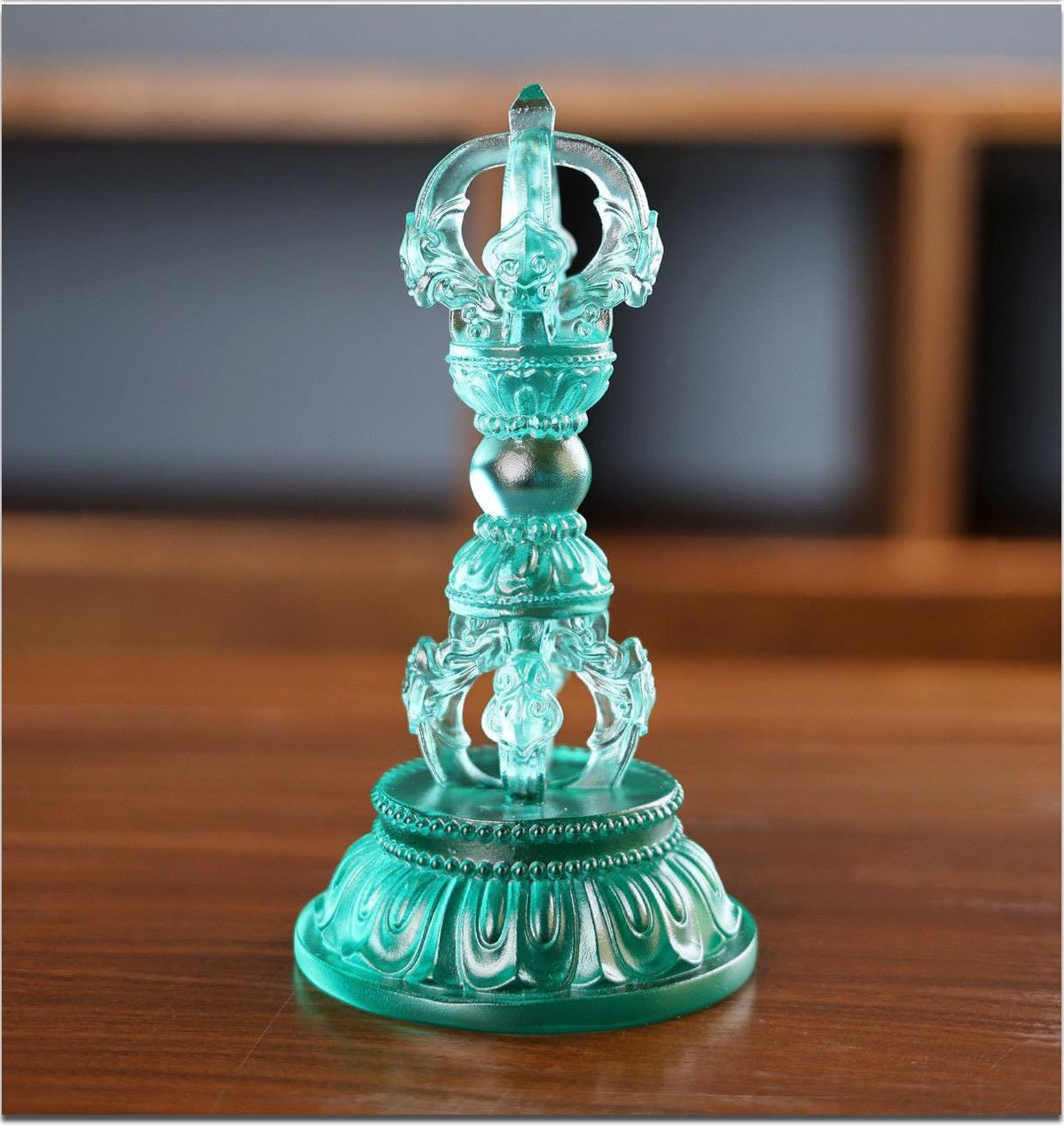 Liuli Vajra Pestle with Lotus Base, Chinese Buddhist Altar Decor, Colored Glaze Dorje Phurba, Feng Shui Meditation Ornament