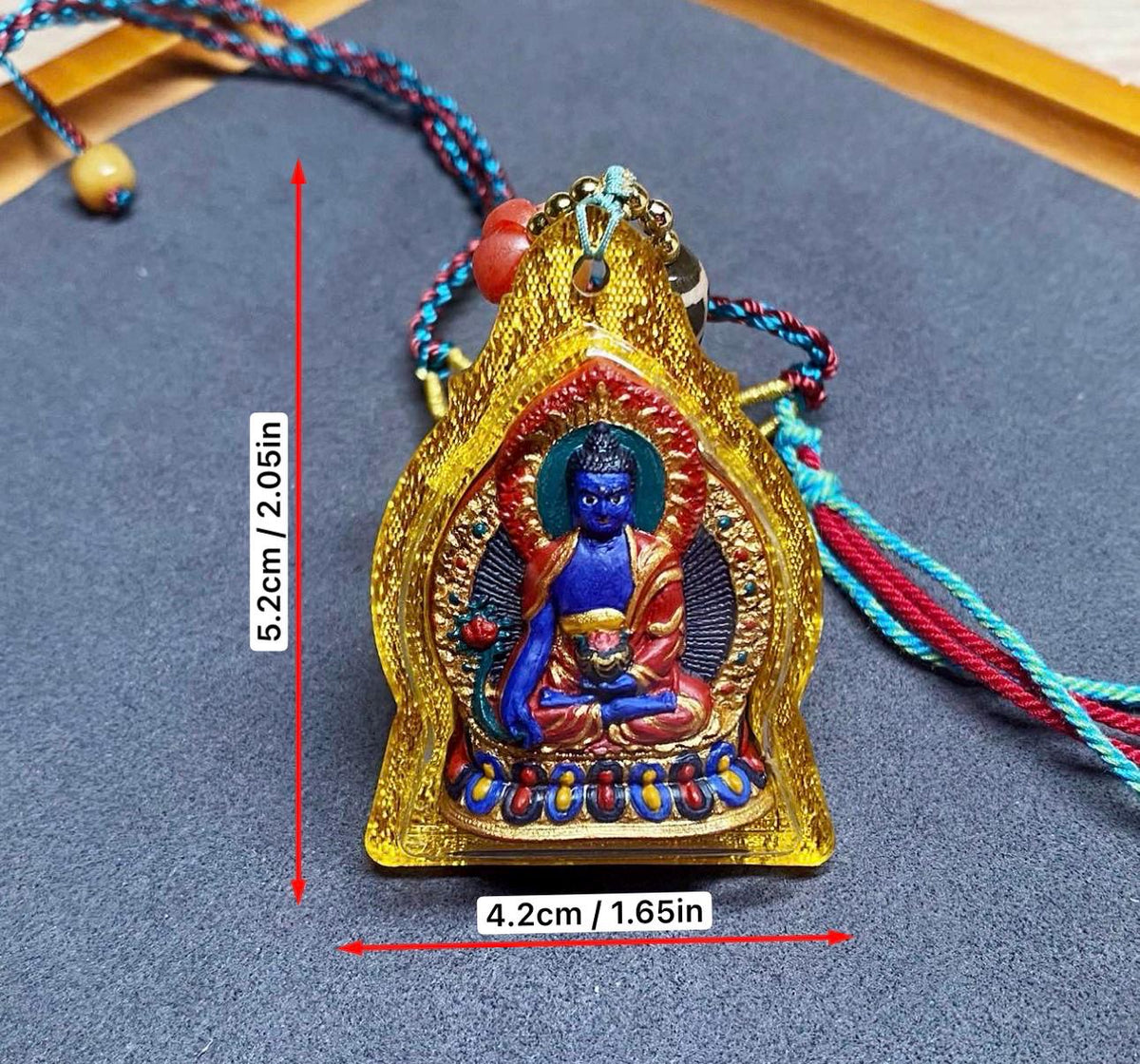 Handpainted Medicine Buddha Thangka Pendant, Mineral Pigment Tibetan Tsa Tsa Necklace, Buddhist Amulet Talisman Meditation Gift