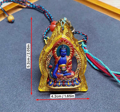 Handpainted Medicine Buddha Thangka Pendant, Mineral Pigment Tibetan Tsa Tsa Necklace, Buddhist Amulet Talisman Meditation Gift