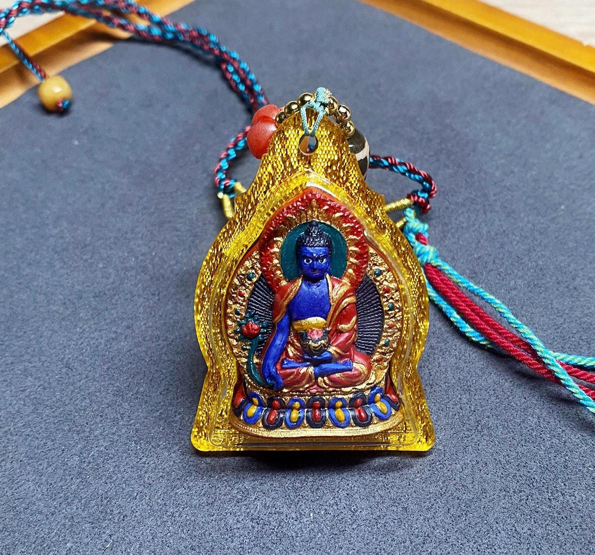Handpainted Medicine Buddha Thangka Pendant, Mineral Pigment Tibetan Tsa Tsa Necklace, Buddhist Amulet Talisman Meditation Gift