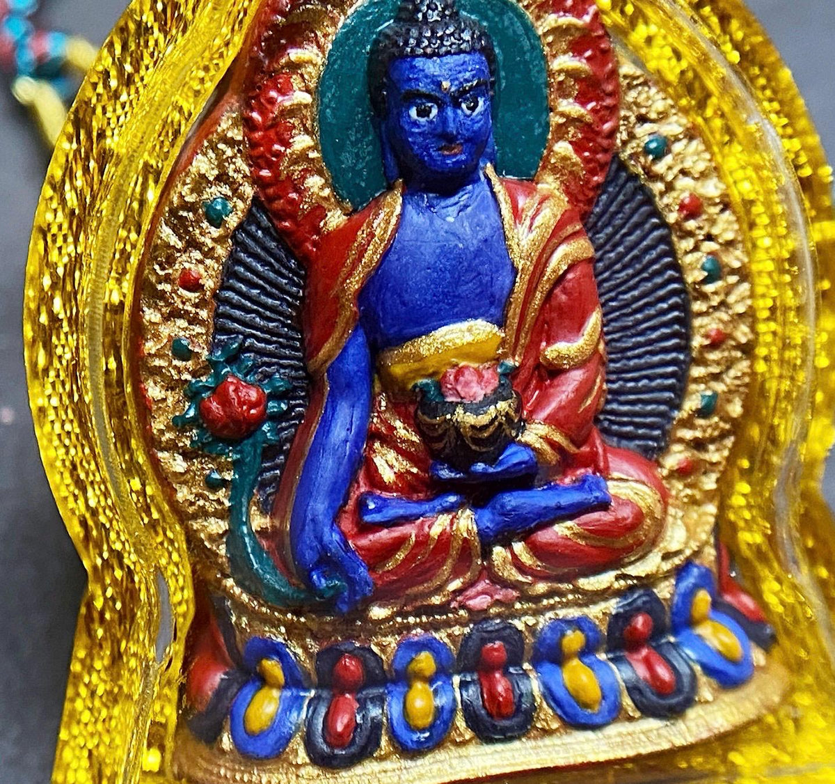 Handpainted Medicine Buddha Thangka Pendant, Mineral Pigment Tibetan Tsa Tsa Necklace, Buddhist Amulet Talisman Meditation Gift