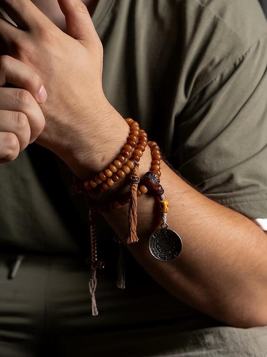 Yak Bone Mala Bracelet, 108 Prayer Beads Necklace, Tibetan Buddhist Gift