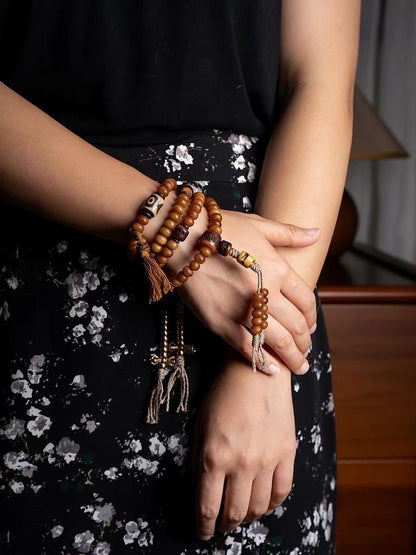 Yak Bone Mala Bracelet, 108 Prayer Beads Necklace, Tibetan Buddhist Gift