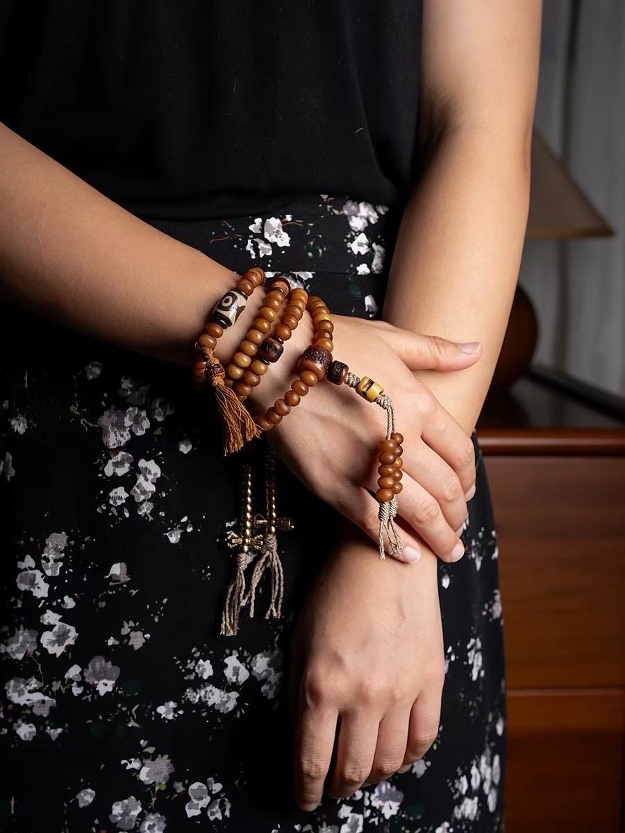 Yak Bone Mala Bracelet, 108 Prayer Beads Necklace, Tibetan Buddhist Gift