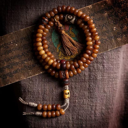 Yak Bone Mala Bracelet, 108 Prayer Beads Necklace, Tibetan Buddhist Gift