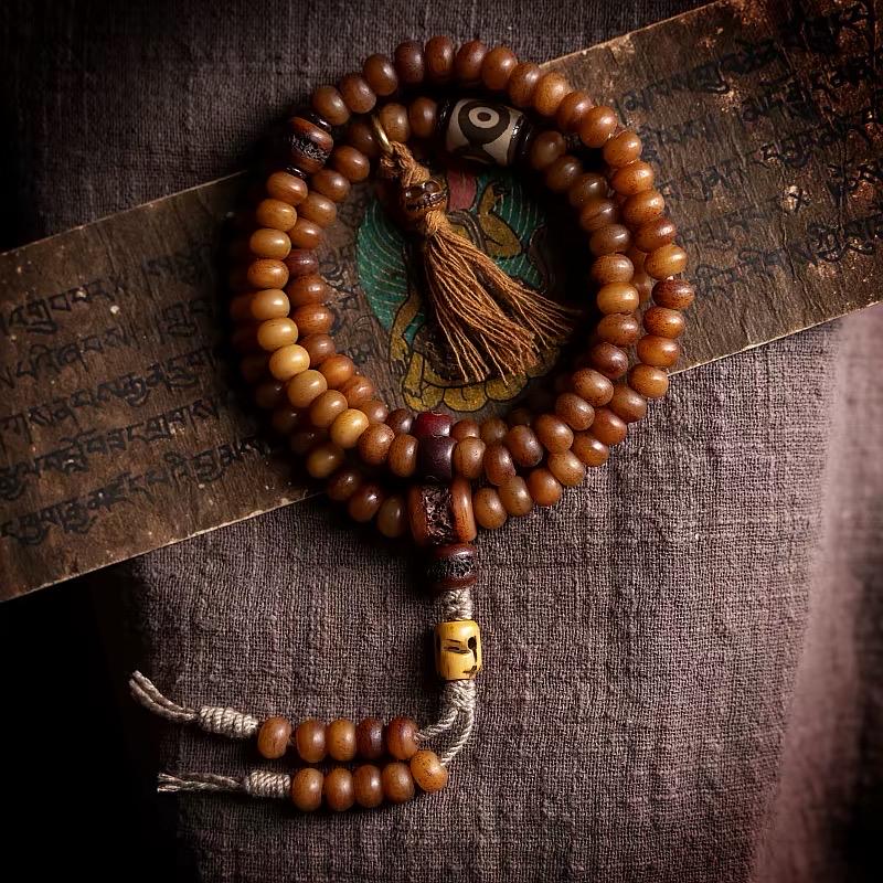 Yak Bone Mala Bracelet, 108 Prayer Beads Necklace, Tibetan Buddhist Gift