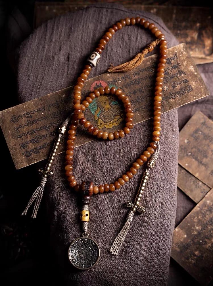 Yak Bone Mala Bracelet, 108 Prayer Beads Necklace, Tibetan Buddhist Gift