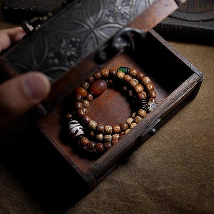 Star & Moon Bodhi Seed Wrap Bracelet | Handmade Buddhist Mala Bracelet | Multi Wrap Meditation Bracelet with Dzi Beads