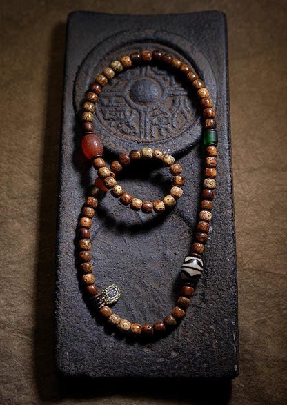 Star & Moon Bodhi Seed Wrap Bracelet | Handmade Buddhist Mala Bracelet | Multi Wrap Meditation Bracelet with Dzi Beads