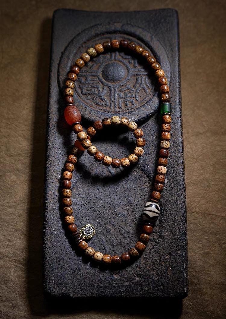 Star & Moon Bodhi Seed Wrap Bracelet | Handmade Buddhist Mala Bracelet | Multi Wrap Meditation Bracelet with Dzi Beads