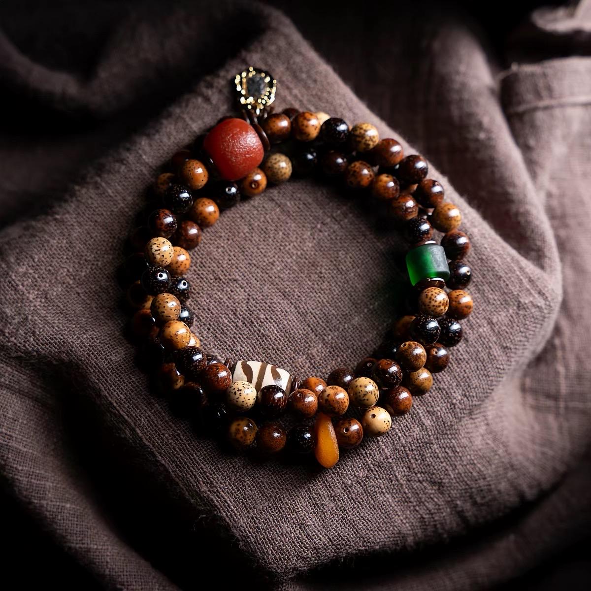 Star & Moon Bodhi Seed Wrap Bracelet | Handmade Buddhist Mala Bracelet | Multi Wrap Meditation Bracelet with Dzi Beads