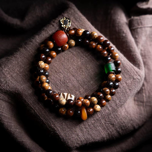 Star & Moon Bodhi Seed Wrap Bracelet | Handmade Buddhist Mala Bracelet | Multi Wrap Meditation Bracelet with Dzi Beads