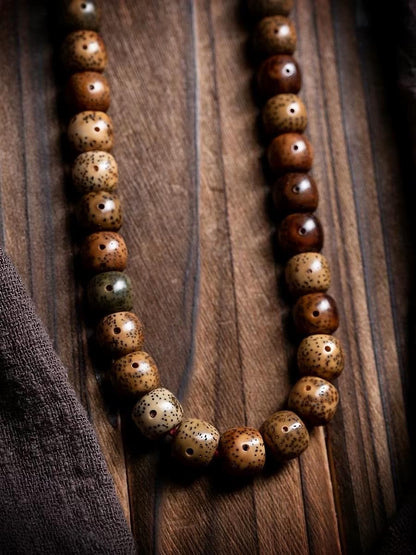 Aged Star & Moon Bodhi Seed Mala 108 Beads | Handmade Buddhist Prayer Beads | Meditation Necklace Wrap Bracelet