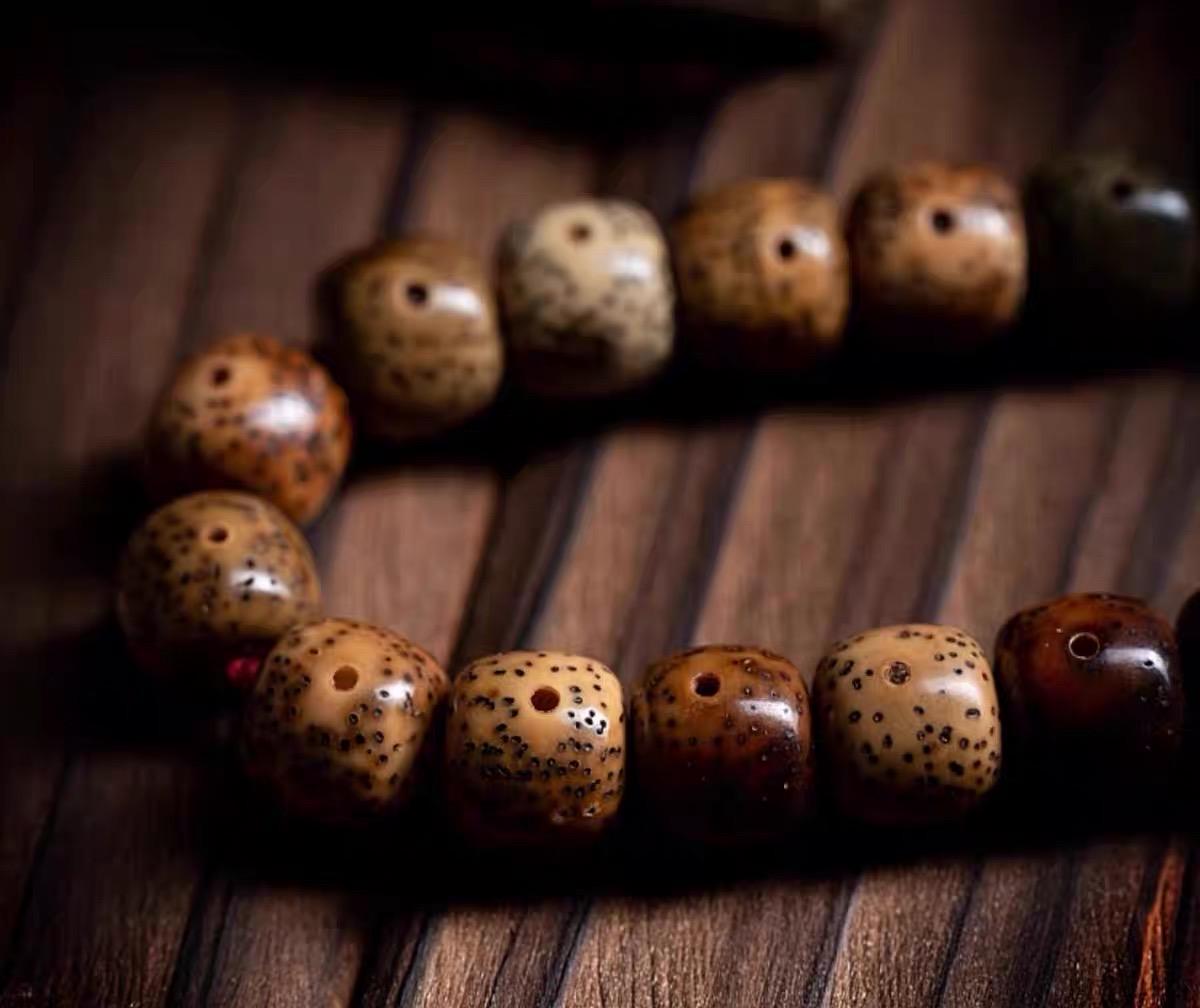 Aged Star & Moon Bodhi Seed Mala 108 Beads | Handmade Buddhist Prayer Beads | Meditation Necklace Wrap Bracelet