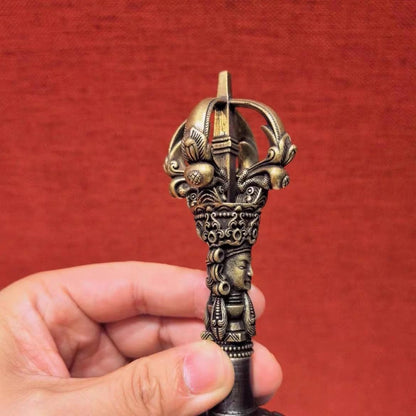 Handcrafted Tibetan Vajra Bell and Dorje Set, Pure Brass Buddhist Ritual Bell, Nepalese Meditation Altar Tool, 5-Prong Vajra, Clear Resonant