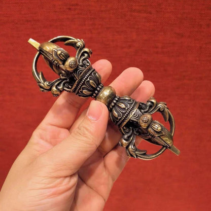 Handcrafted Tibetan Vajra Bell and Dorje Set, Pure Brass Buddhist Ritual Bell, Nepalese Meditation Altar Tool, 5-Prong Vajra, Clear Resonant