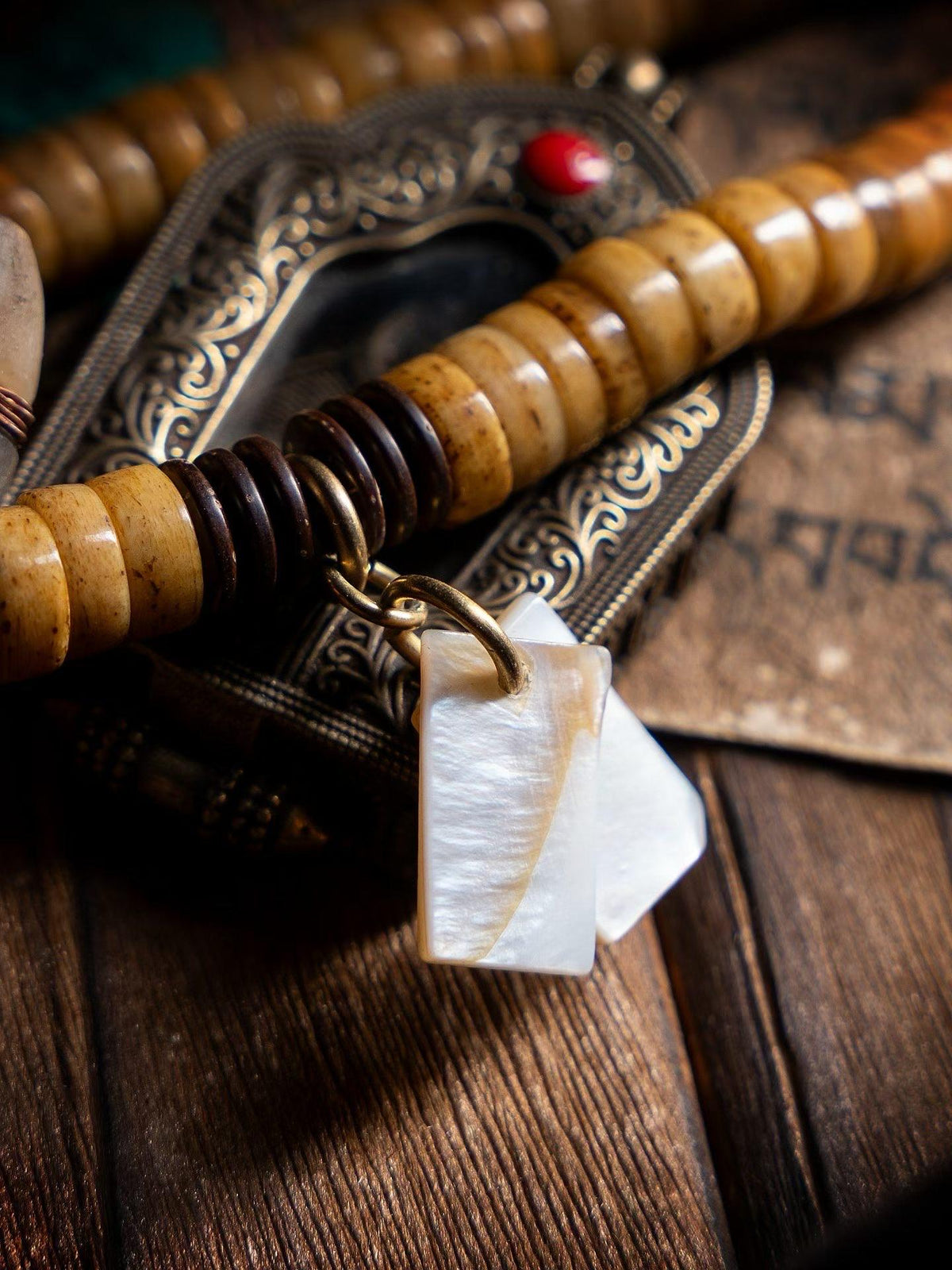 Tibetan Yak Mala Necklace – 108 Beads with Shell, Horn, Agate