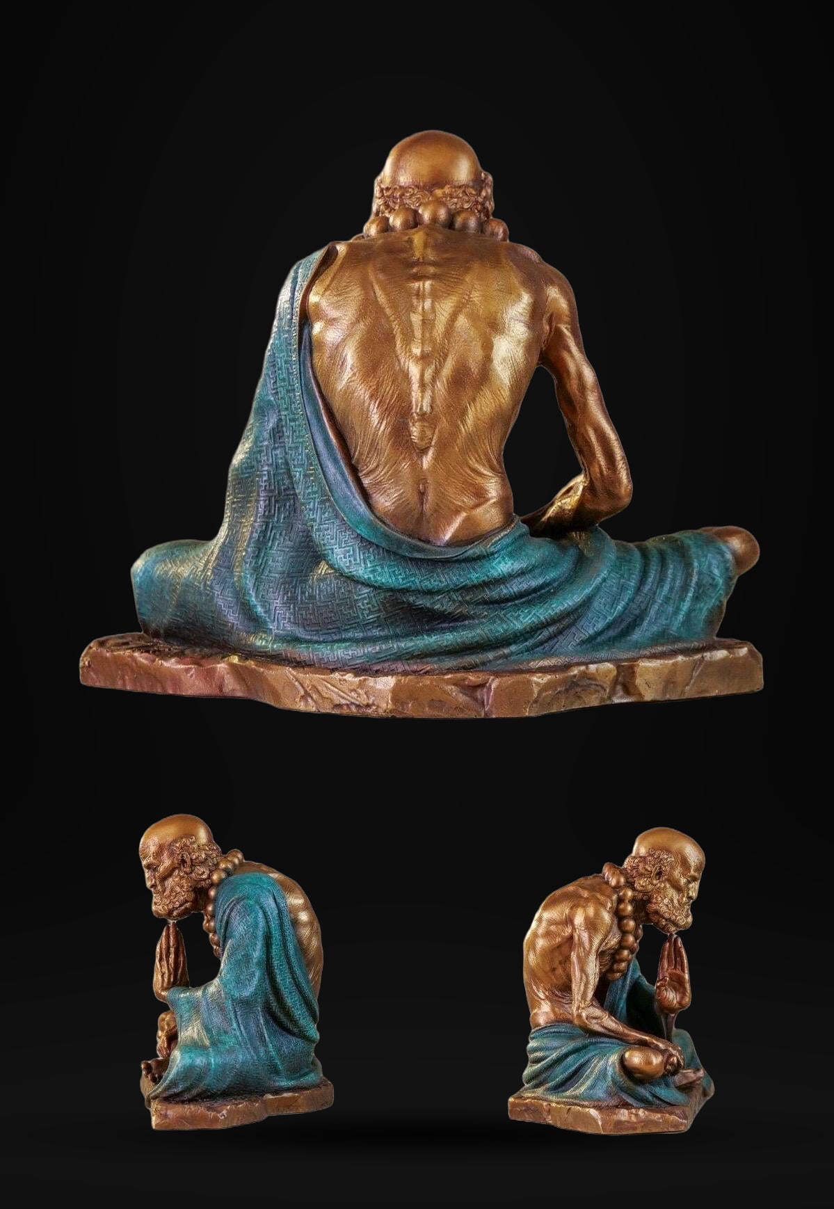 Meditierender Daruma Bodhidharma, Silber-Grau oder Patinagrün
