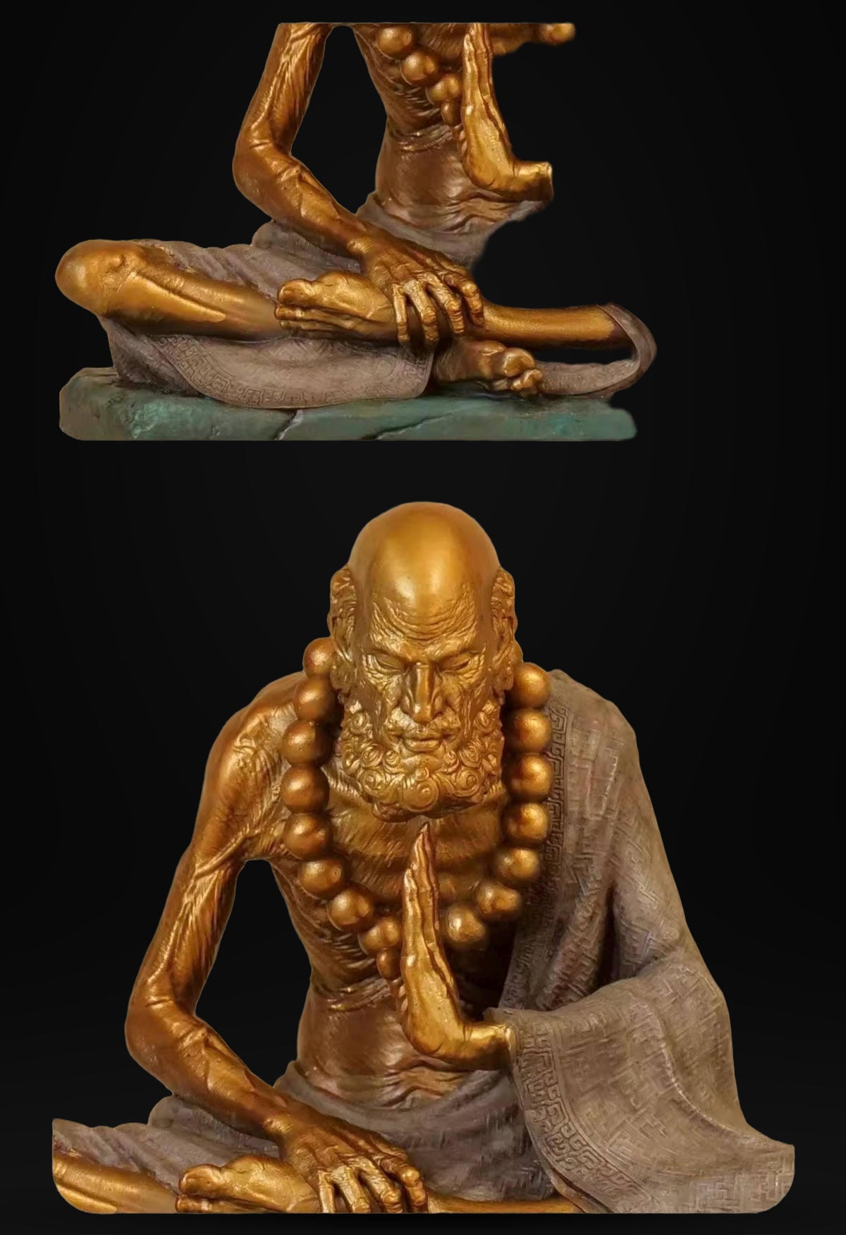 Meditierender Daruma Bodhidharma, Silber-Grau oder Patinagrün
