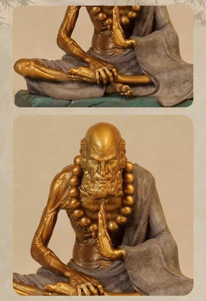 Bronze Meditating Daruma Statue Zen Buddhist Sculpture Office Desk Decor Original Brass Bodhidharma Figurine Spiritual Collectible Gift