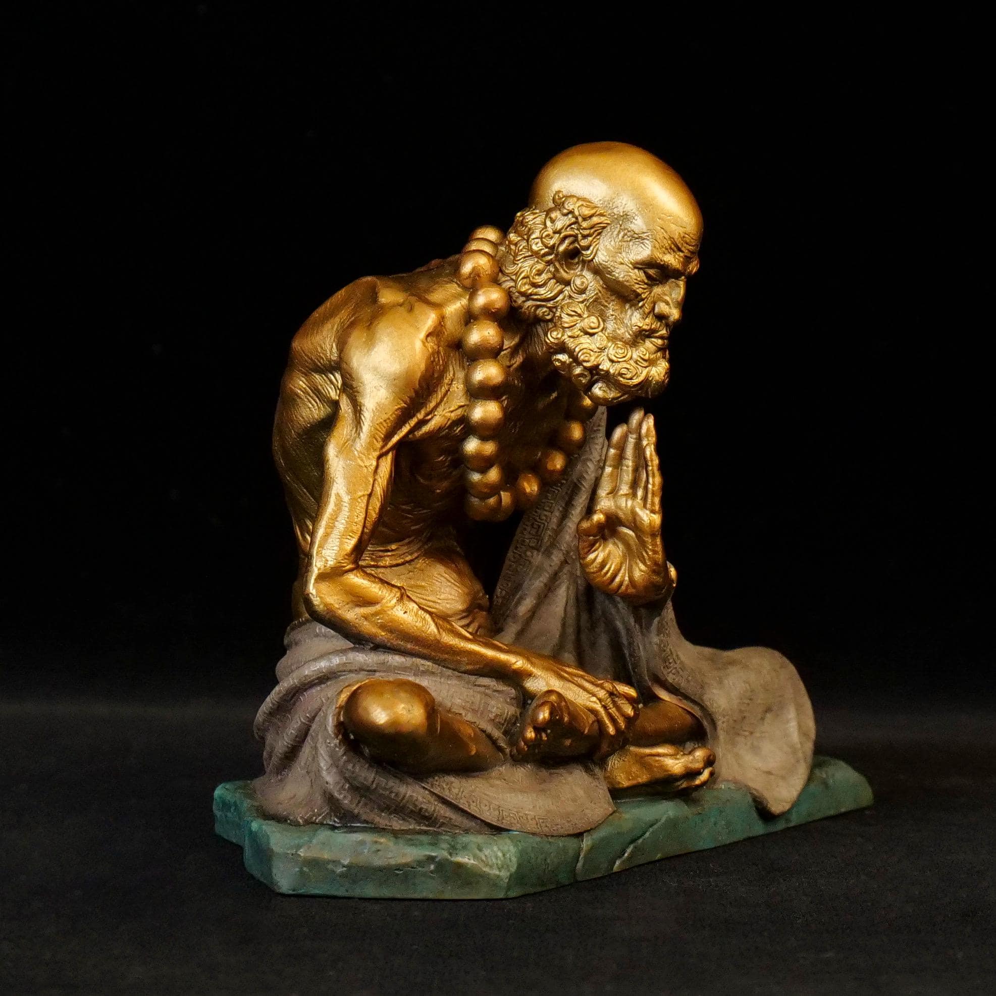 Bronze Meditating Daruma Statue Zen Buddhist Sculpture Office Desk Decor Original Brass Bodhidharma Figurine Spiritual Collectible Gift