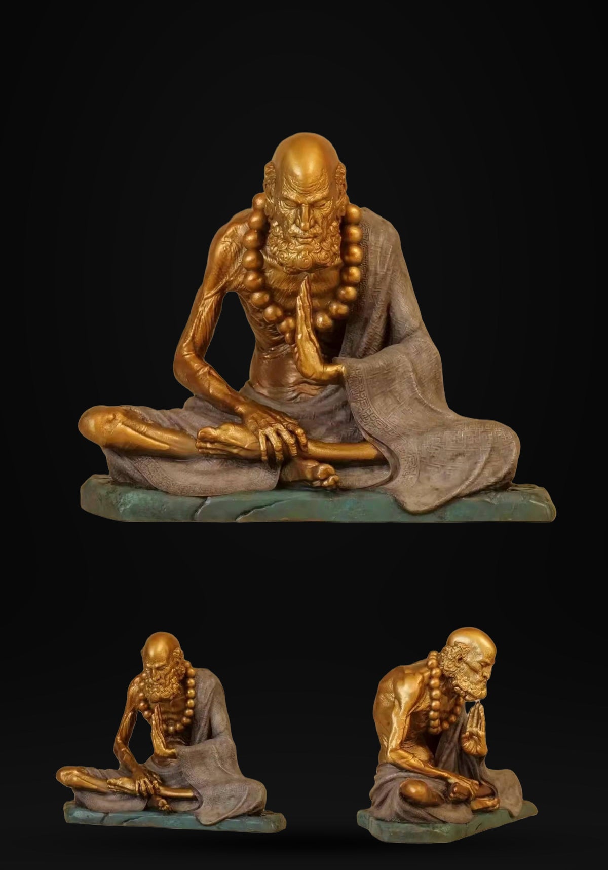 Meditierender Daruma Bodhidharma, Silber-Grau oder Patinagrün