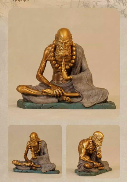 Bronze Meditating Daruma Statue Zen Buddhist Sculpture Office Desk Decor Original Brass Bodhidharma Figurine Spiritual Collectible Gift