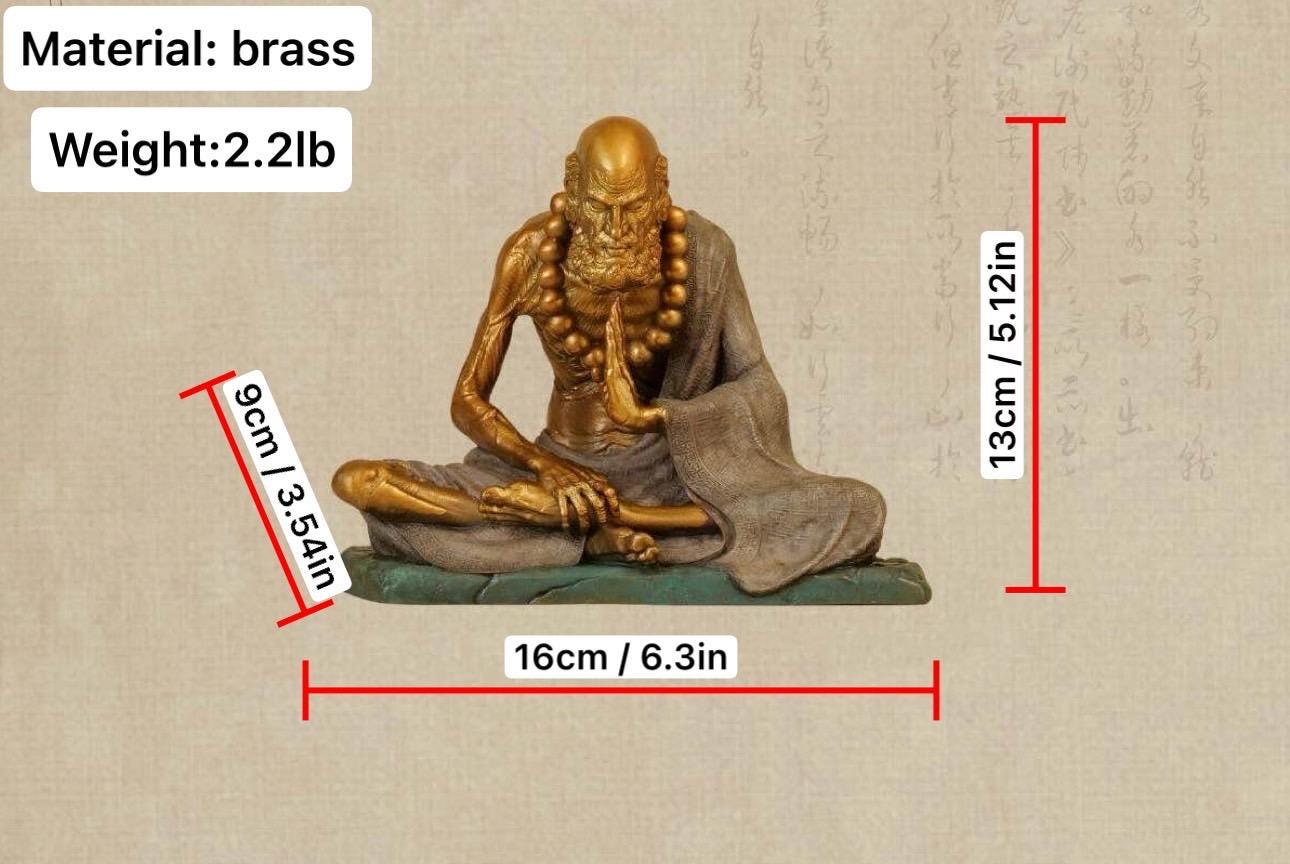Bronze Meditating Daruma Statue Zen Buddhist Sculpture Office Desk Decor Original Brass Bodhidharma Figurine Spiritual Collectible Gift