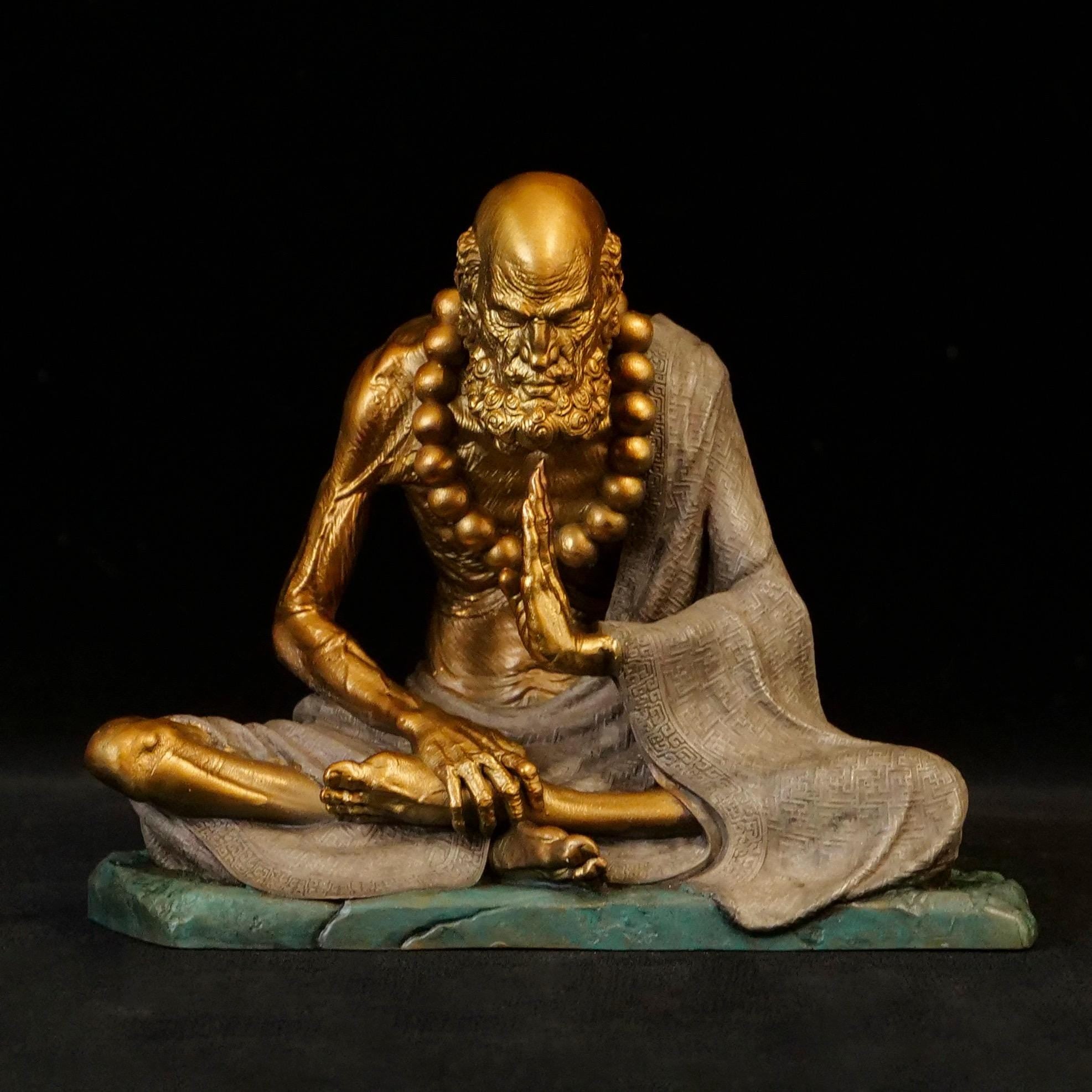 Bronze Meditating Daruma Statue Zen Buddhist Sculpture Office Desk Decor Original Brass Bodhidharma Figurine Spiritual Collectible Gift