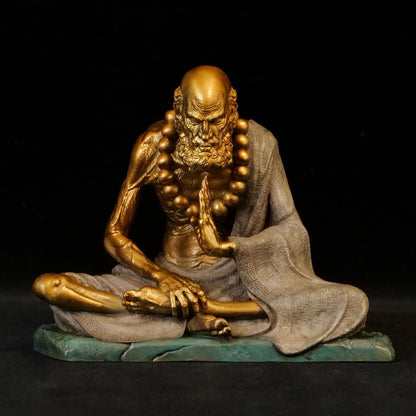 Bronze Meditating Daruma Statue Zen Buddhist Sculpture Office Desk Decor Original Brass Bodhidharma Figurine Spiritual Collectible Gift