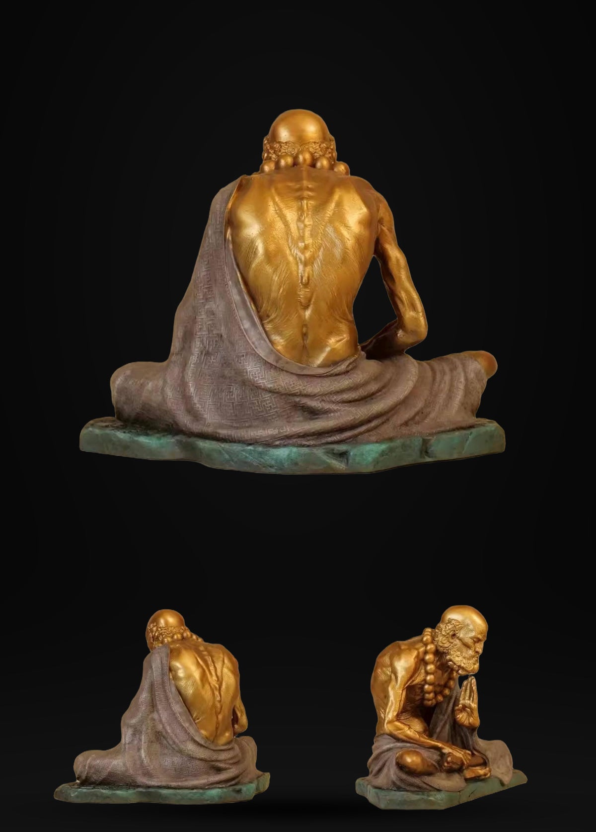 Meditierender Daruma Bodhidharma, Silber-Grau oder Patinagrün