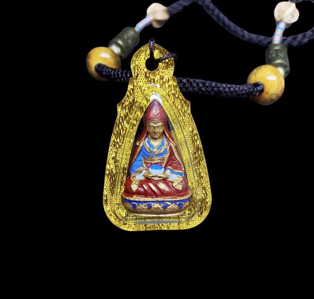 Hand-Painted Medicine Buddha Pendant Tibetan Tsa Tsa Necklace Mini Thangka Amulet Genuine Mineral Pigments Sacred Himalayan Spiritual Gift