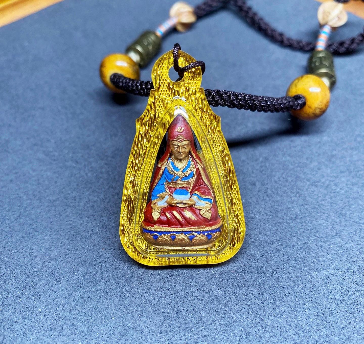 Hand-Painted Medicine Buddha Pendant Tibetan Tsa Tsa Necklace Mini Thangka Amulet Genuine Mineral Pigments Sacred Himalayan Spiritual Gift