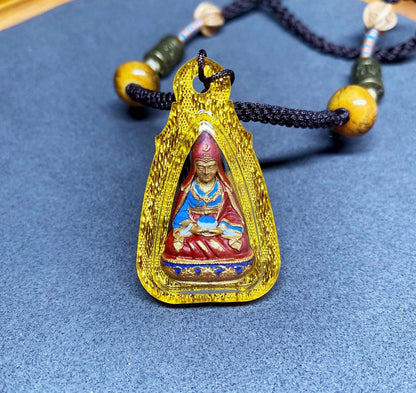 Hand-Painted Medicine Buddha Pendant Tibetan Tsa Tsa Necklace Mini Thangka Amulet Genuine Mineral Pigments Sacred Himalayan Spiritual Gift