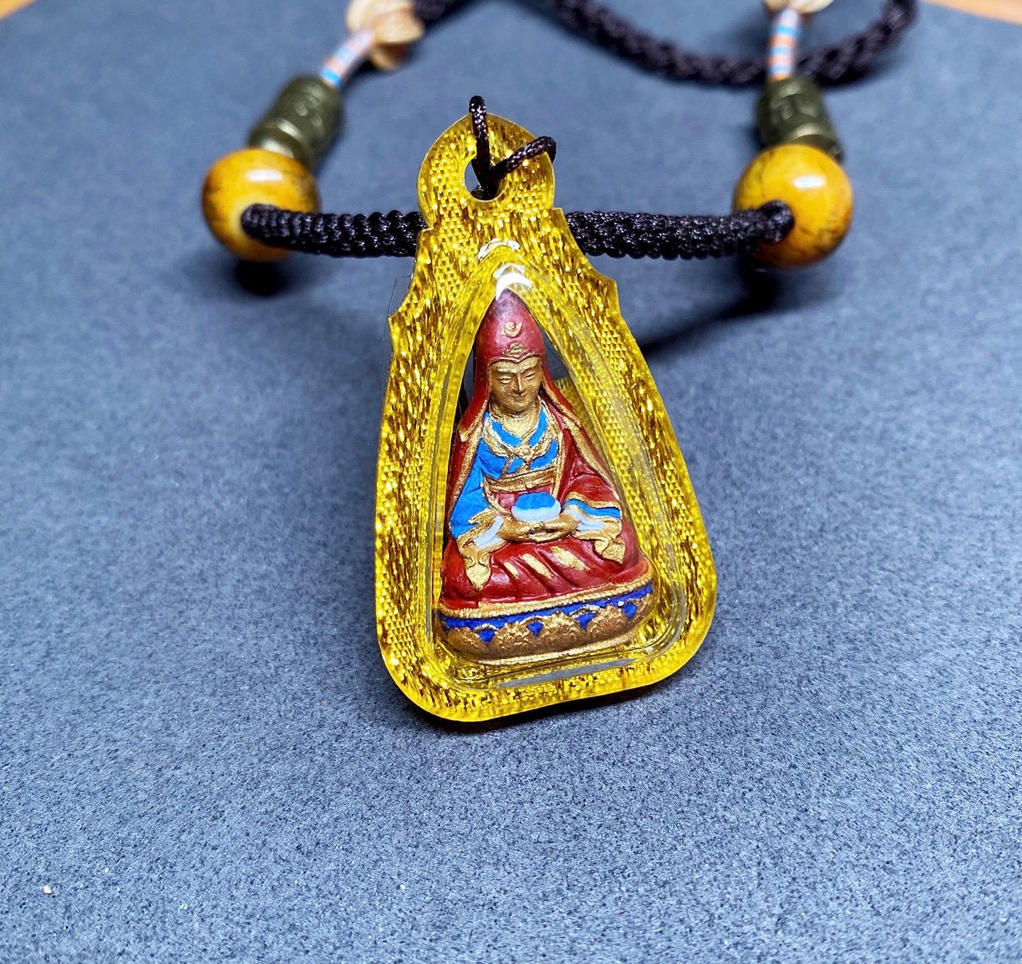 Hand-Painted Medicine Buddha Pendant Tibetan Tsa Tsa Necklace Mini Thangka Amulet Genuine Mineral Pigments Sacred Himalayan Spiritual Gift