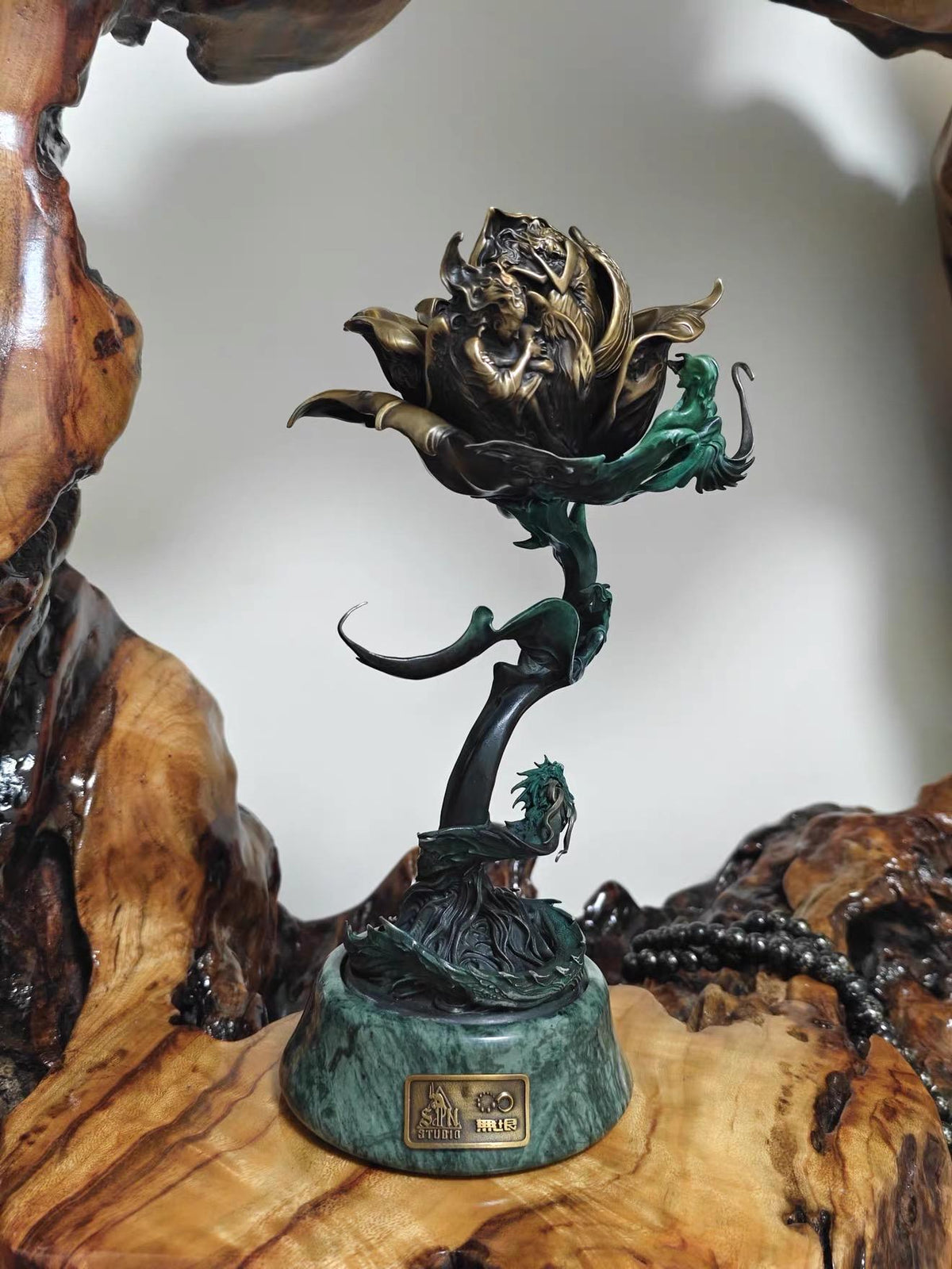 Antique Bronze & 925 Sterling Silver Rose Incense Burner, Luxury Rose Sculpture Home Decor, Aesthetic Incense Cone Holder, Gift for Her