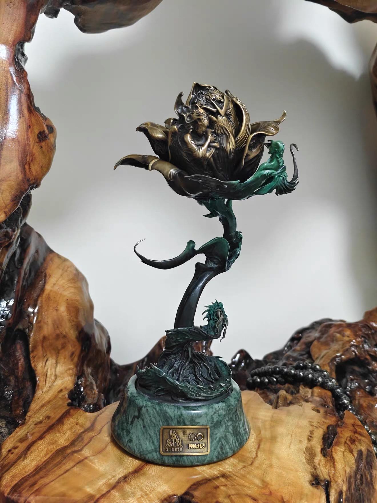 Antique Bronze & 925 Sterling Silver Rose Incense Burner, Luxury Rose Sculpture Home Decor, Aesthetic Incense Cone Holder, Gift for Her