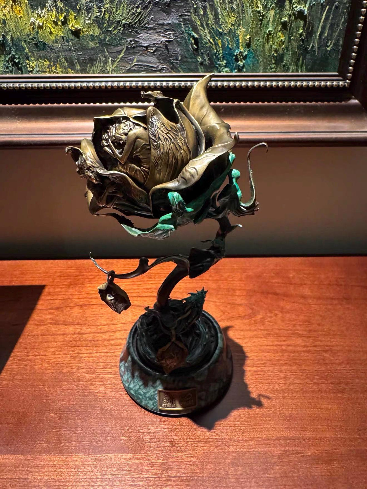 Antique Bronze & 925 Sterling Silver Rose Incense Burner, Luxury Rose Sculpture Home Decor, Aesthetic Incense Cone Holder, Gift for Her