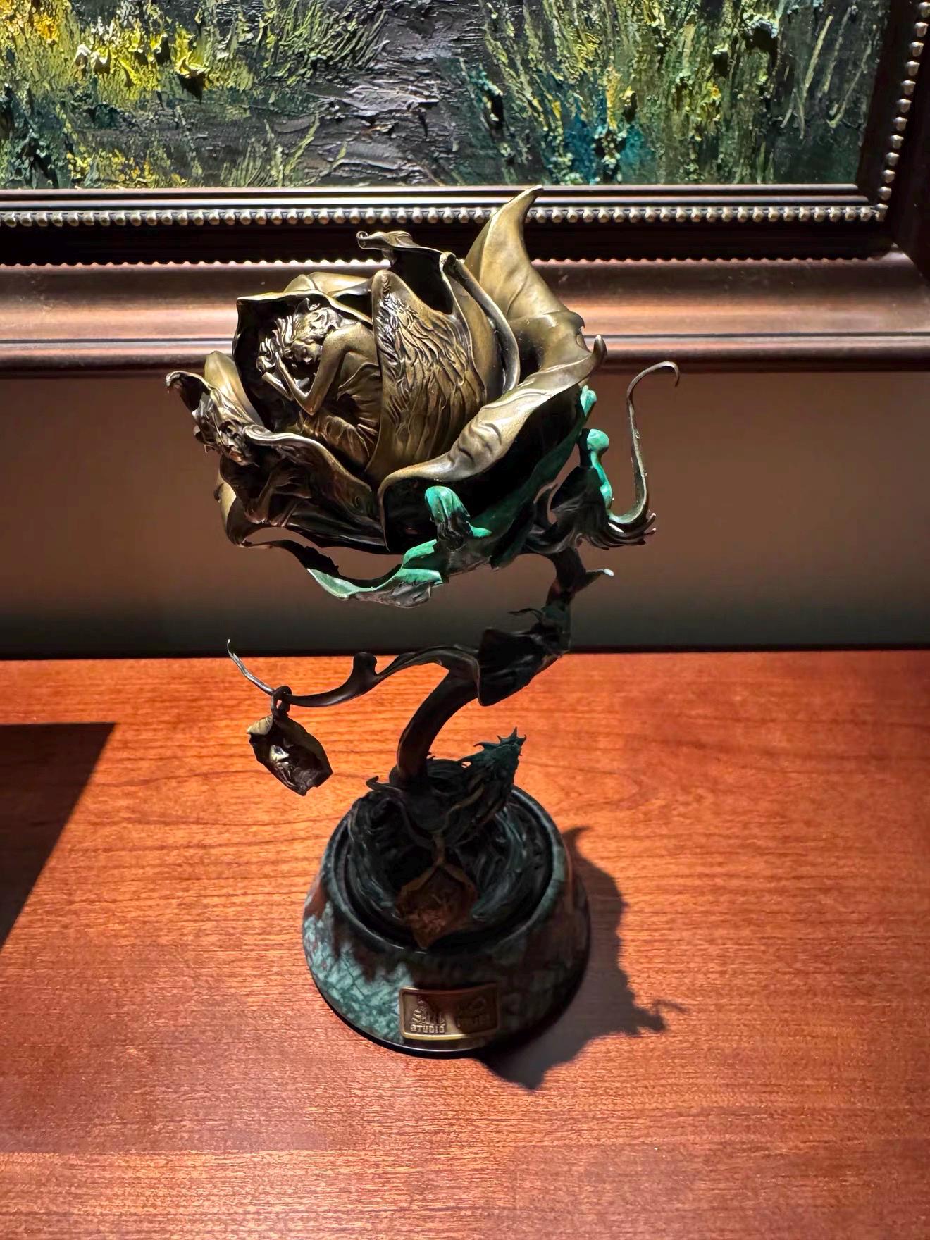 Antique Bronze & 925 Sterling Silver Rose Incense Burner, Luxury Rose Sculpture Home Decor, Aesthetic Incense Cone Holder, Gift for Her