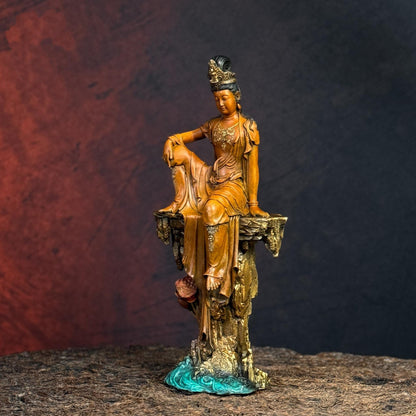 Solid Brass Guanyin Statue, Buddhist Avalokiteshvara Sculpture, Zen Home Decor, Mindfulness Meditation Altar, Feng Shui Gift, Bodhisattva
