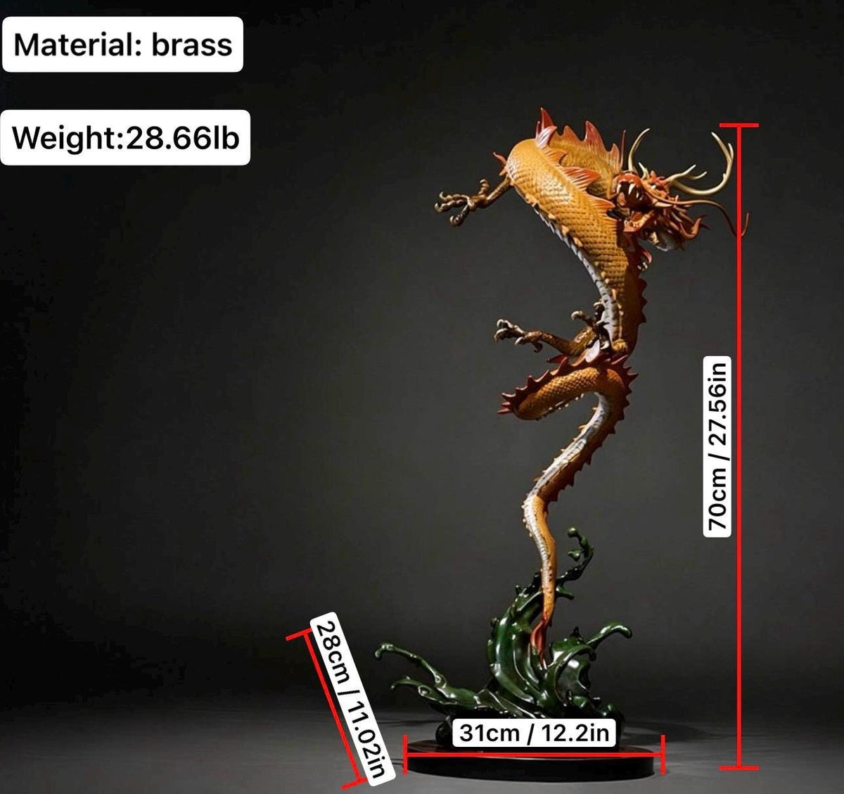 Chinese Brass Dragon Statue, Feng Shui Water Dragon Sculpture for Wealth, Neo-Chinese Living Room Decor, Luxury Office Desk Gift