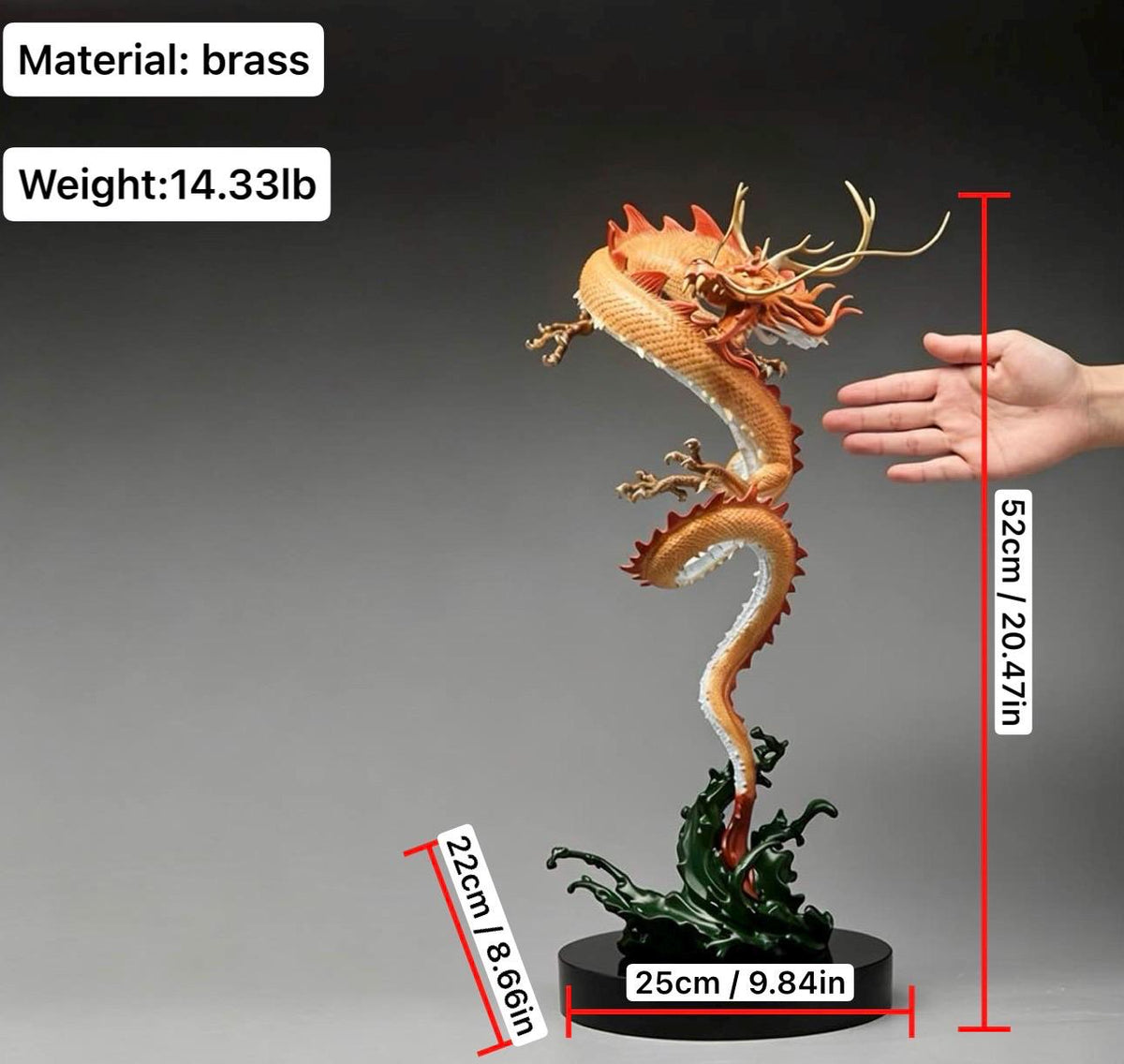 Chinese Brass Dragon Statue, Feng Shui Water Dragon Sculpture for Wealth, Neo-Chinese Living Room Decor, Luxury Office Desk Gift