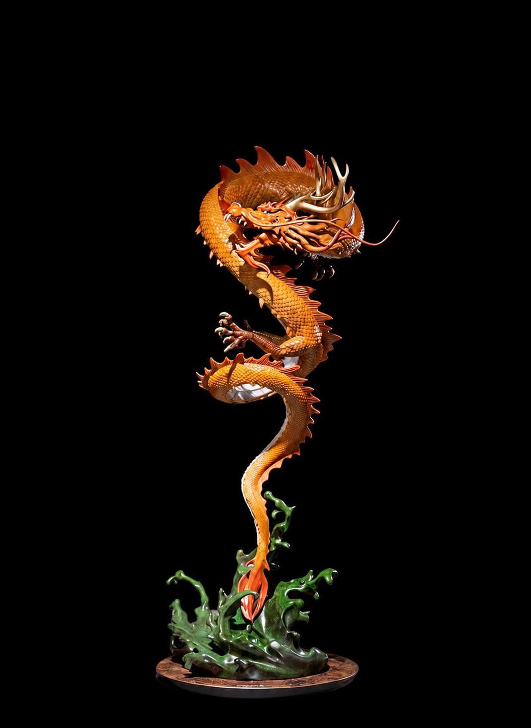 Chinese Brass Dragon Statue, Feng Shui Water Dragon Sculpture for Wealth, Neo-Chinese Living Room Decor, Luxury Office Desk Gift