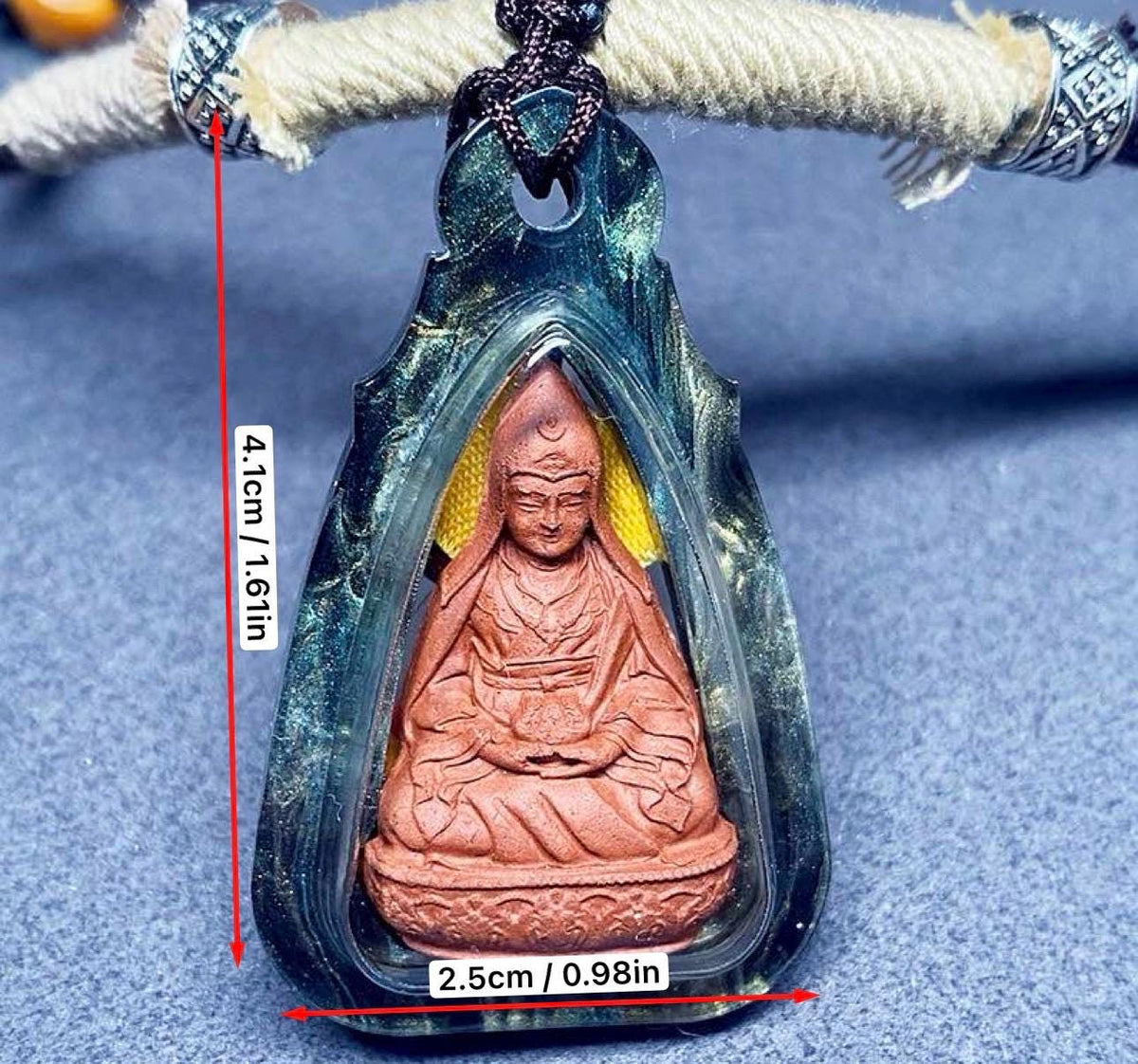 Himalayan Padmasambhava Pendant, Tibetan Guru Rinpoche Tsa Tsa Necklace, Buddhist Thangka Amulet for Protection, Sacred Meditation Talisman