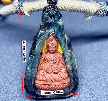Himalayan Padmasambhava Pendant, Tibetan Guru Rinpoche Tsa Tsa Necklace, Buddhist Thangka Amulet for Protection, Sacred Meditation Talisman