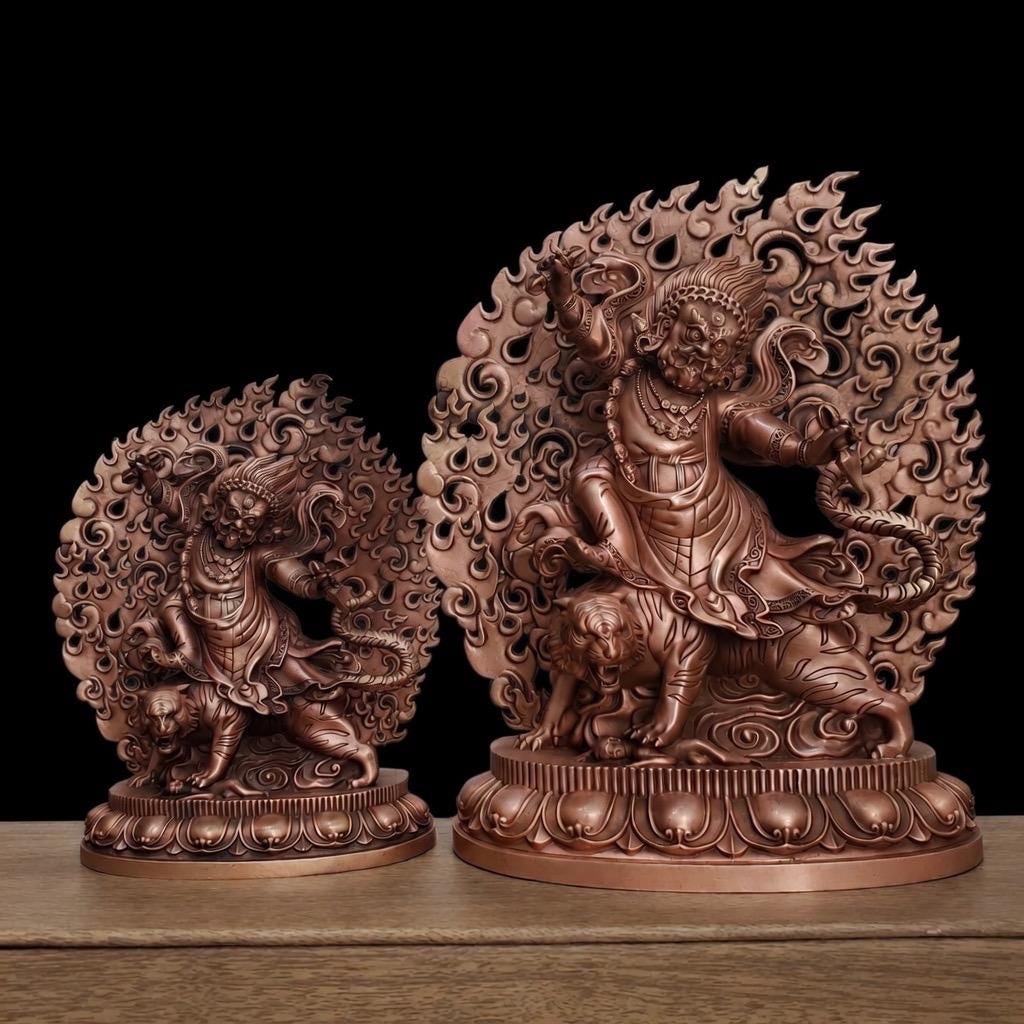 Tibetan Brass Wrathful Guru Rinpoche Statue, Padmasambhava Buddha Figure for Home Altar Shrine, Protective Car Mascot Ornament Gift